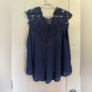 Lace Neckline Sleeveless Top